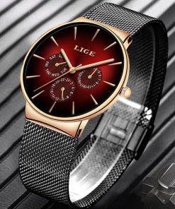Lige New Fashion Mens Watches Top Brand Luxury Quartz Watch Men Mesh Steel Waterproof Ultra Thin