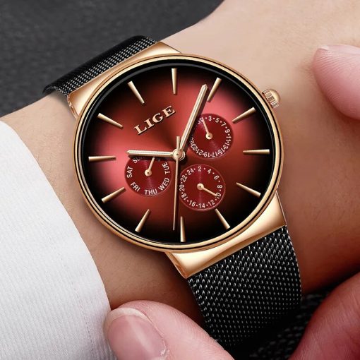 Lige New Fashion Mens Watches Top Brand Luxury Quartz Watch Men Mesh Steel Waterproof Ultra Thin 3