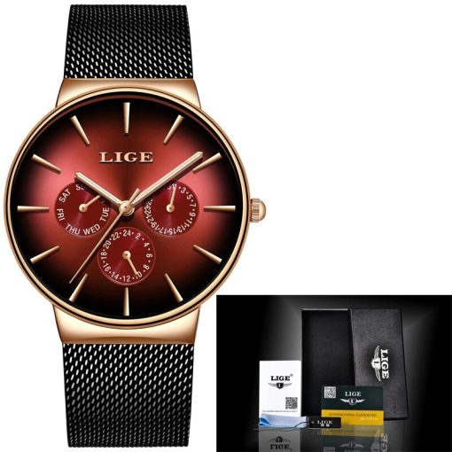 Lige New Fashion Mens Watches Top Brand Luxury Quartz Watch Men Mesh Steel Waterproof Ultra Thin 4