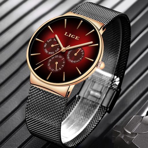 Lige New Fashion Mens Watches Top Brand Luxury Quartz Watch Men Mesh Steel Waterproof Ultra Thin