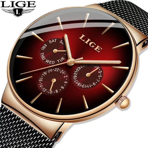 Lige New Fashion Mens Watches Top Brand Luxury Quartz Watch Men Mesh Steel Waterproof Ultra Thin