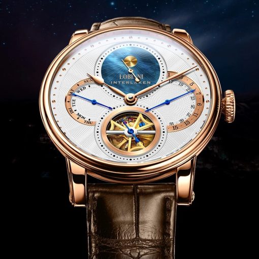 Lobinni Watch Men Automatic Gold Mechanical Watches Wristwatches Fashion Sporty Strap Chronograph Sapphire Skeleton Watch Brands 2
