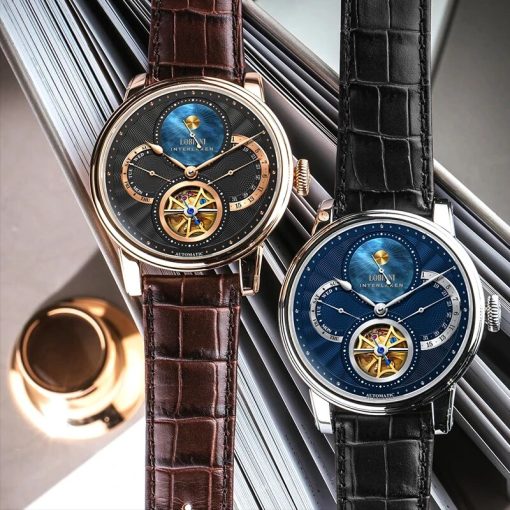 Lobinni Watch Men Automatic Gold Mechanical Watches Wristwatches Fashion Sporty Strap Chronograph Sapphire Skeleton Watch Brands 3