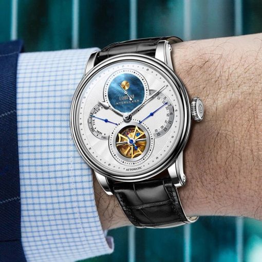 Lobinni Watch Men Automatic Gold Mechanical Watches Wristwatches Fashion Sporty Strap Chronograph Sapphire Skeleton Watch Brands 4