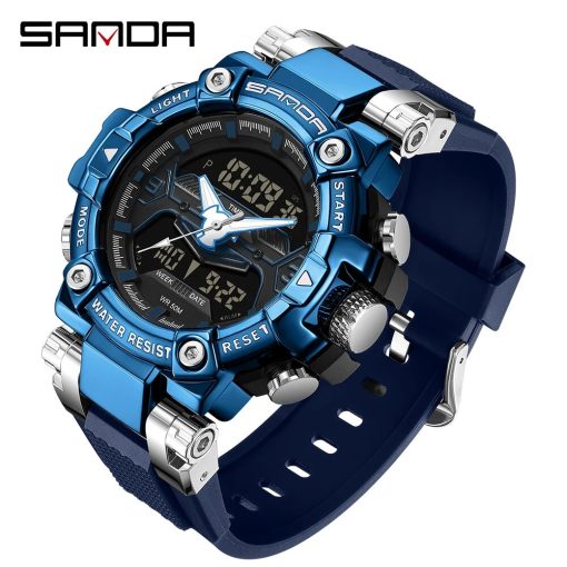 Men Sports Watches Sanda Brand Dual Display Analog Digital Large Dial Quartz Wristwatches Waterproof 50m Military 1