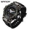 Men Sports Watches Sanda Brand Dual Display Analog Digital Large Dial Quartz Wristwatches Waterproof 50m Military