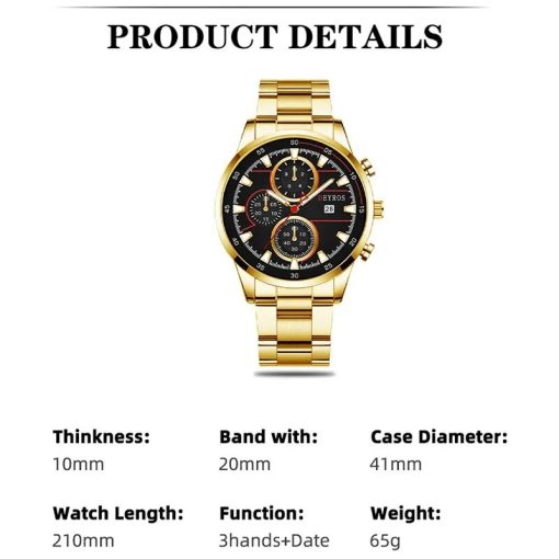 Men S Fashion Luxury Gold Stainless Steel Quartz Watches Man Calendar Sports Clock Male Luminous Watch 1