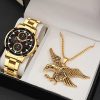Men S Fashion Luxury Gold Stainless Steel Quartz Watches Man Calendar Sports Clock Male Luminous Watch