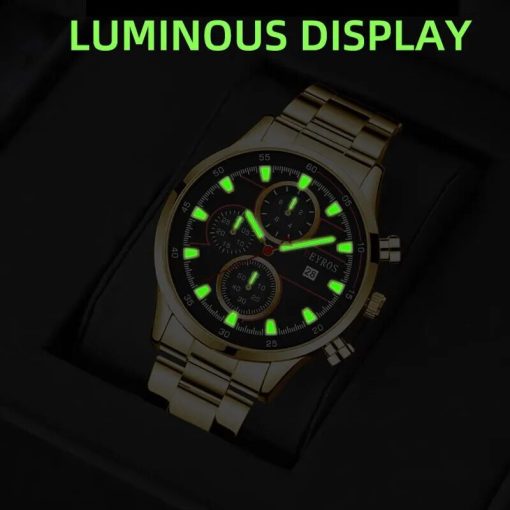 Men S Fashion Luxury Gold Stainless Steel Quartz Watches Man Calendar Sports Clock Male Luminous Watch 2