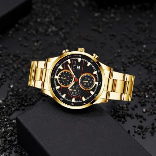 Men S Fashion Luxury Gold Stainless Steel Quartz Watches Man Calendar Sports Clock Male Luminous Watch 3