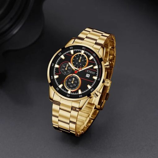 Men S Fashion Luxury Gold Stainless Steel Quartz Watches Man Calendar Sports Clock Male Luminous Watch 5