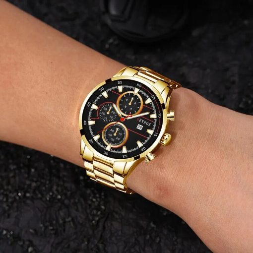 Men S Fashion Luxury Gold Stainless Steel Quartz Watches Man Calendar Sports Clock Male Luminous Watch 7