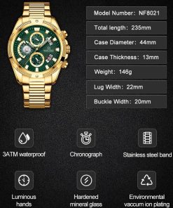Naviforce Business Wrist Watches For Men Gold Chronograph Dial Waterproof Quartz Clock Stainless Steel Belt Watches 1