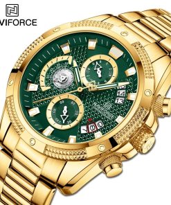 Naviforce Business Wrist Watches For Men Gold Chronograph Dial Waterproof Quartz Clock Stainless Steel Belt Watches