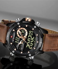 Naviforce Men Watch Digital Sport Top Brand Luxury Man Wristwatch Military Brown Genuine Leather Quartz Business 1