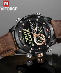Naviforce Men Watch Digital Sport Top Brand Luxury Man Wristwatch Military Brown Genuine Leather Quartz Business