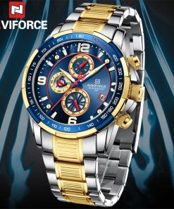 Naviforce Men Watch Sport Man Wristwatch Top Brand Luxury Blue Military Chronograph Gold Stainless Steel Quartz