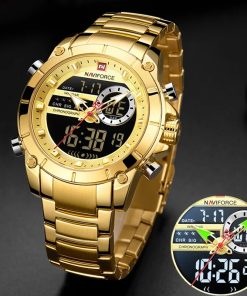 Naviforce Top Luxury Original Sports Wrist Watch For Men Quartz Steel Waterproof Dual Display Military Watches