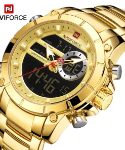 Naviforce Top Luxury Original Sports Wrist Watch For Men Quartz Steel Waterproof Dual Display Military Watches