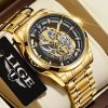 New Men Watch Skeleton Quartz Wristwatch Gold Skeleton Retro Man Watch Top Brand Luxury Clock Mens