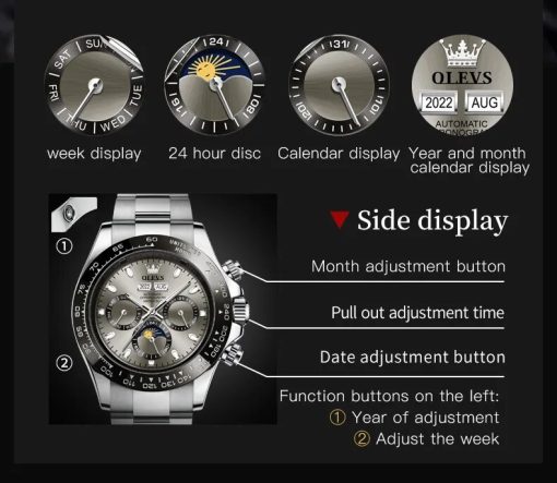 Olevs Automatic Mechanical Watch For Men Top Brand Original Stainless Steel Luminous Waterproof Date Man Wrist 4