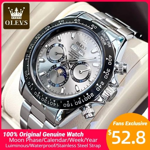 Olevs Automatic Mechanical Watch For Men Top Brand Original Stainless Steel Luminous Waterproof Date Man Wrist