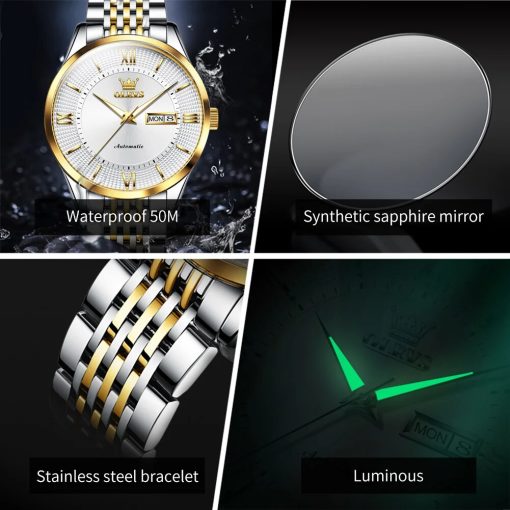 Olevs New Men Watches Automatic Mechanical Luxury Waterproof Artificial Sapphire Mirror Imported Movement Business Men S 5