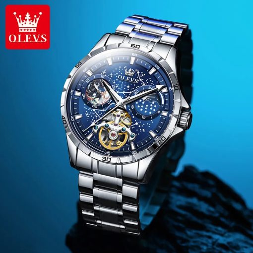 Olevs Original Brand Men S Watches Waterproof Multifunctional Luminous Fully Automatic Mechanical Watch Moon Phase Starry 1