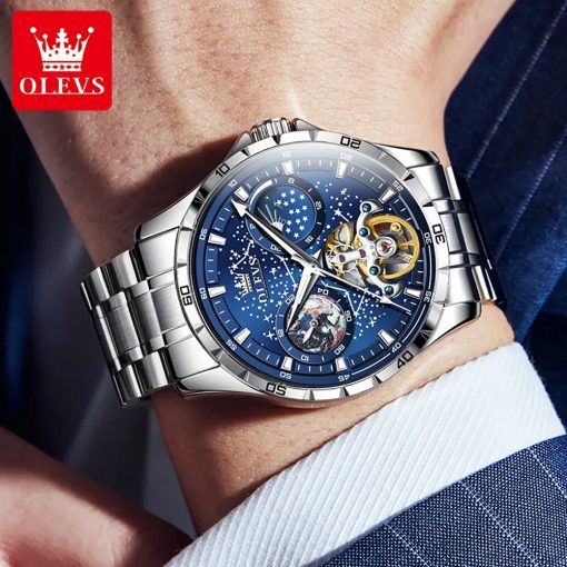 Olevs Original Brand Men S Watches Waterproof Multifunctional Luminous Fully Automatic Mechanical Watch Moon Phase Starry 2