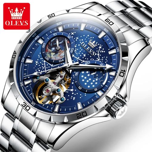 Olevs Original Brand Men S Watches Waterproof Multifunctional Luminous Fully Automatic Mechanical Watch Moon Phase Starry 3