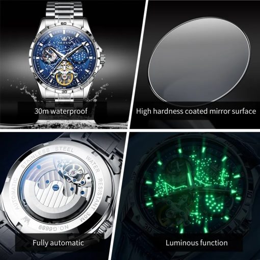 Olevs Original Brand Men S Watches Waterproof Multifunctional Luminous Fully Automatic Mechanical Watch Moon Phase Starry 4