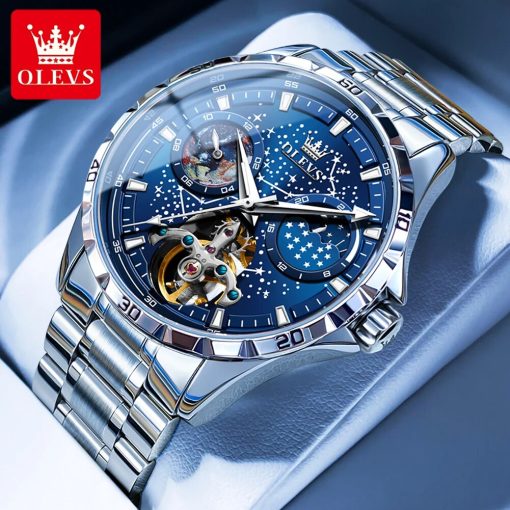 Olevs Original Brand Men S Watches Waterproof Multifunctional Luminous Fully Automatic Mechanical Watch Moon Phase Starry