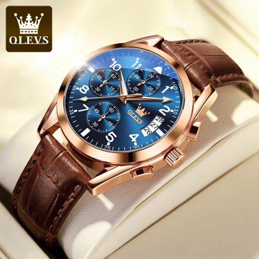 Olevs Top Luxury Brands Men S Watches Multifunctional Luminous Waterproof Leather Strap Quartz Watch Fashion Business 1