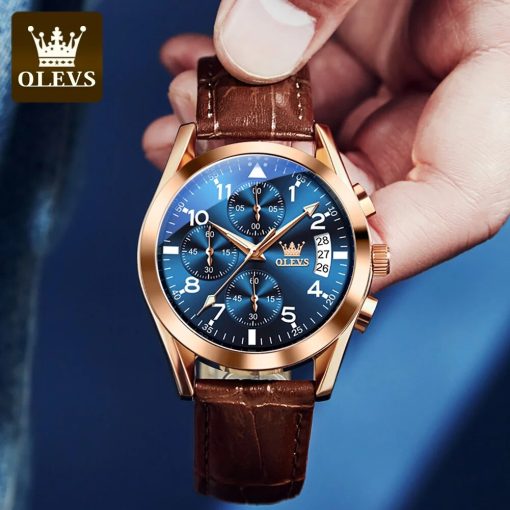 Olevs Top Luxury Brands Men S Watches Multifunctional Luminous Waterproof Leather Strap Quartz Watch Fashion Business 2