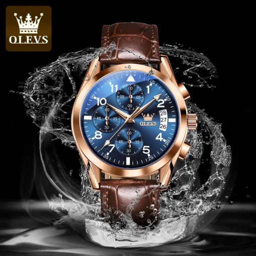 Olevs Top Luxury Brands Men S Watches Multifunctional Luminous Waterproof Leather Strap Quartz Watch Fashion Business 3