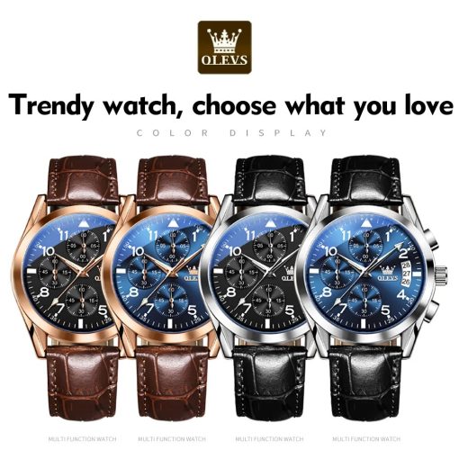 Olevs Top Luxury Brands Men S Watches Multifunctional Luminous Waterproof Leather Strap Quartz Watch Fashion Business 5