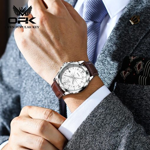 Opk Elite Men S Quartz Watch Fashion Business Waterproof Luminous Men S Watch Luxury Breathable Leather 1