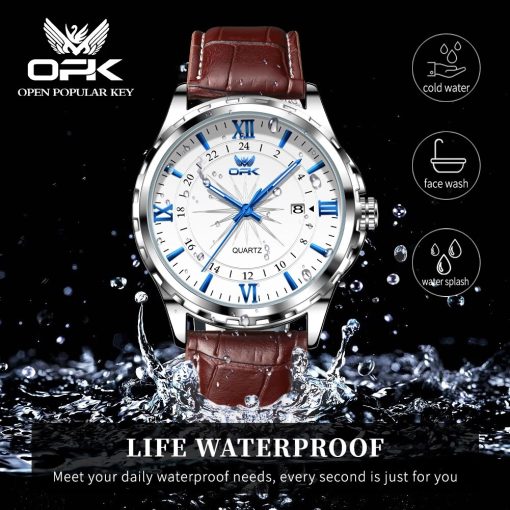 Opk Elite Men S Quartz Watch Fashion Business Waterproof Luminous Men S Watch Luxury Breathable Leather 4