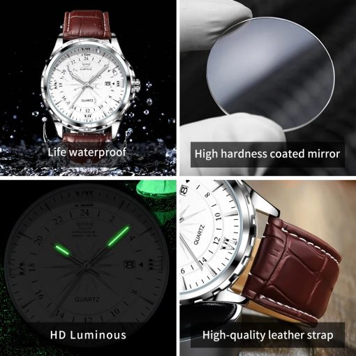 Opk Elite Men S Quartz Watch Fashion Business Waterproof Luminous Men S Watch Luxury Breathable Leather 5