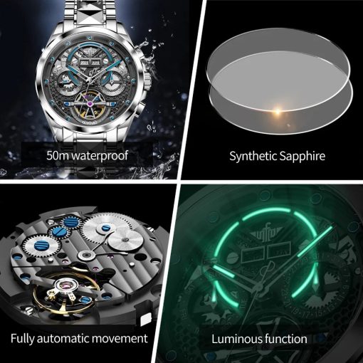 Oupinke Automatic Mechancial Watch For Men Luxury Swiss Certificated Brand Men S Wristwatches Skeleton Hollow Fashion 1