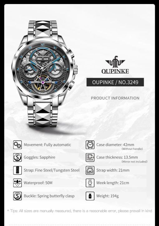 Oupinke Automatic Mechancial Watch For Men Luxury Swiss Certificated Brand Men S Wristwatches Skeleton Hollow Fashion 4