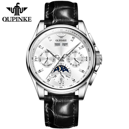 Oupinke Original Automatic Mechanical Watch For Men Leather Waterproof Luxury Brand Moon Phase Men S Wristwatches