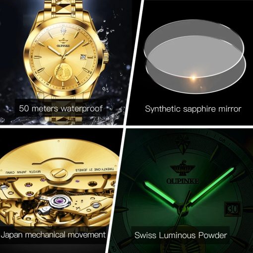 Oupinke Swiss Certification Automatic Mechanical Watch Men Luxury Top Brand Real Gold Real Diamond Sapphire Mirror 1