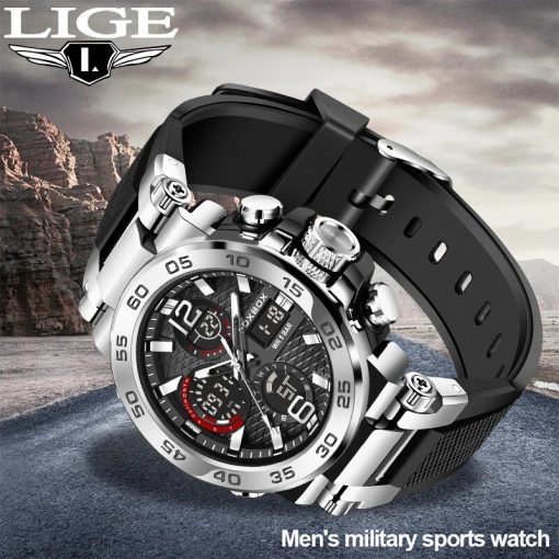 Original Brand Lige Luxury Watches For Men Quartz Fashion Digital Wrist Watch Silica Gel Military Sport