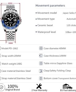 Pagani Design Gmt Men S Nh34a Automatic Mechanical Watch 40mm Sapphire Luminous Stainless Wristwatch Relogios Masculino 1