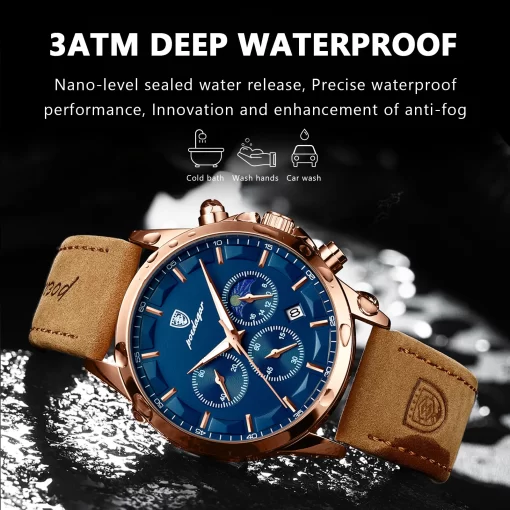 Poedagar Men Quartz Watch Luxury Sports Waterproof Chronograph Luminous Date Man Wristwatch Business Leather Men S 1