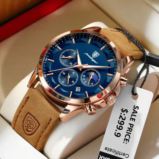 Poedagar Men Quartz Watch Luxury Sports Waterproof Chronograph Luminous Date Man Wristwatch Business Leather Men S