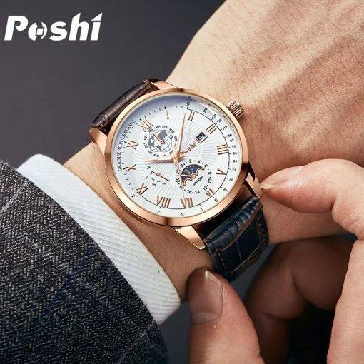 Poshi Top Brand Mens Watches Fashion Classic Quartz Wristwatch Luxury Calendar Week Display Man Watch Original 2