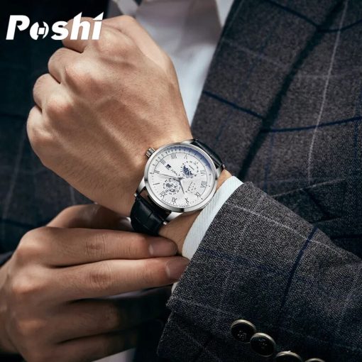 Poshi Top Brand Mens Watches Fashion Classic Quartz Wristwatch Luxury Calendar Week Display Man Watch Original 3