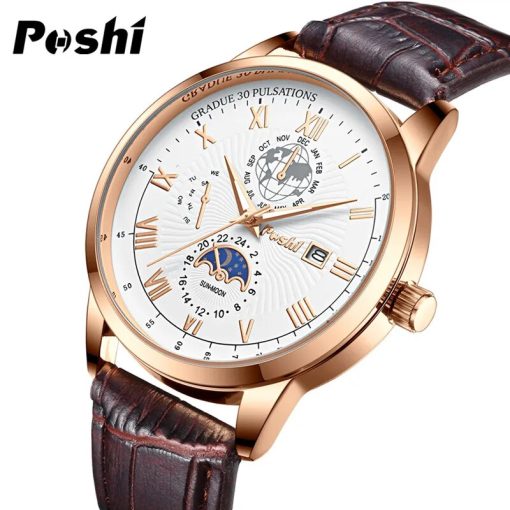 Poshi Top Brand Mens Watches Fashion Classic Quartz Wristwatch Luxury Calendar Week Display Man Watch Original 5